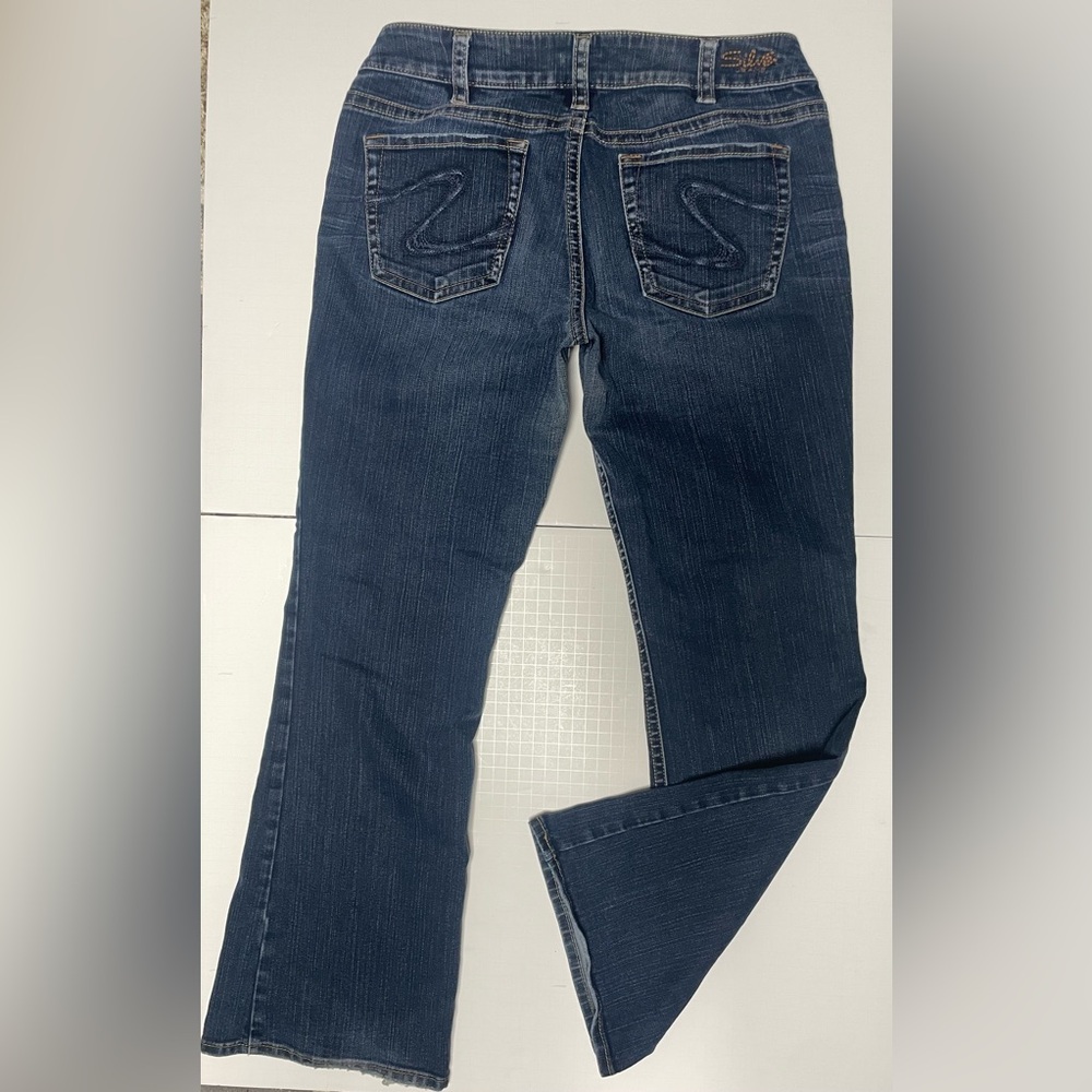 Silver Jeans Suki Mid Rise  Dark Distressed Boot Cut Women's Jeans 32W‎ 30L